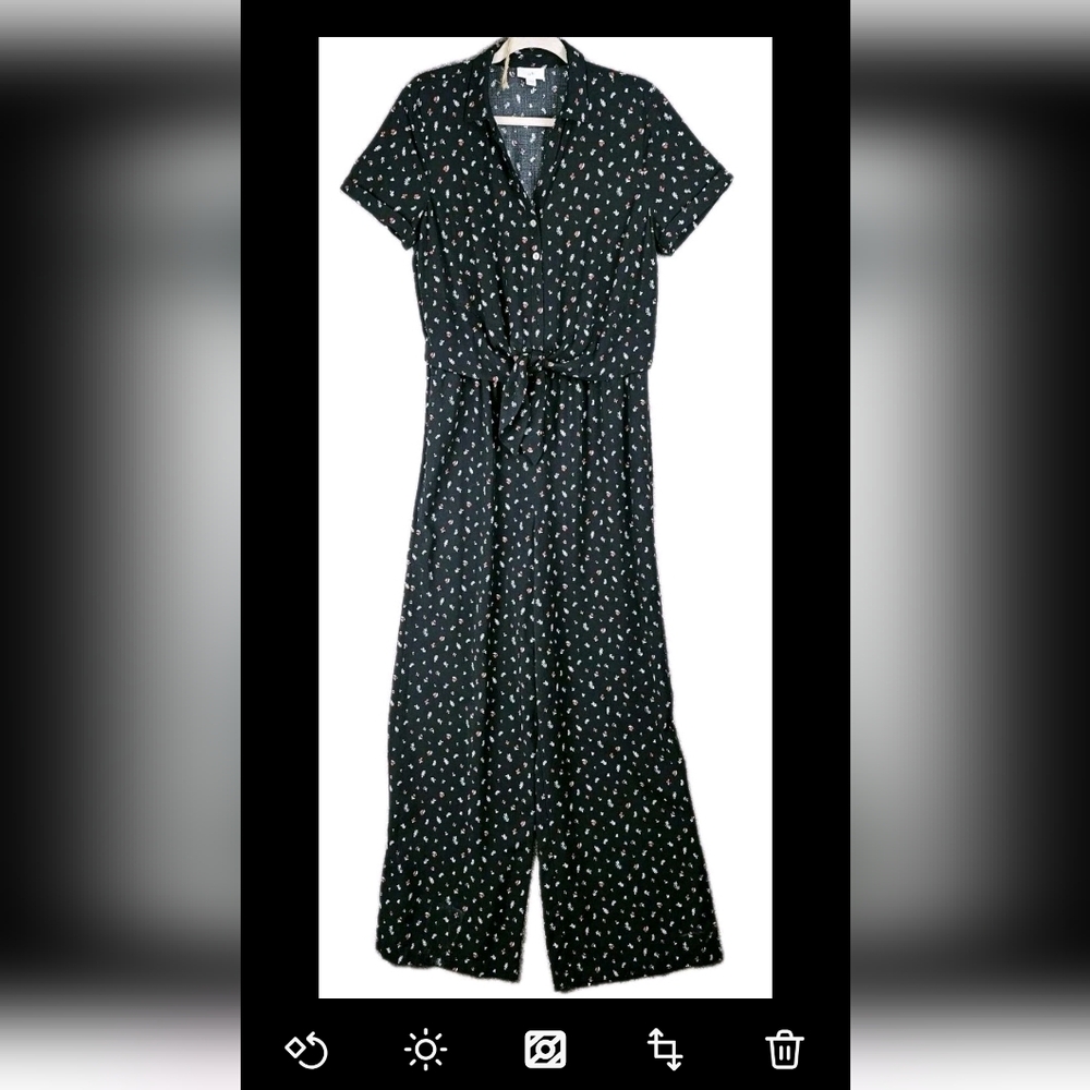 J. Jill Black Jumpsuit with White and Red Pattern
